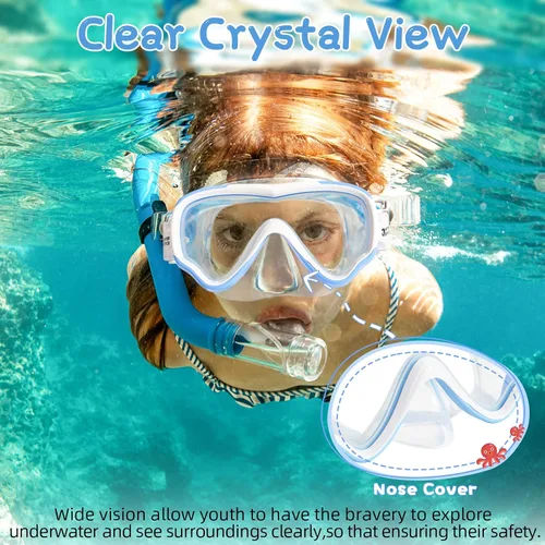 Miniatura 6 de Water Space Kids Swimming Goggles Swim Mask with Nose Cover for Kids Youth 3-15, Anti-Shattered Lens UV Protection No-leak Azul (1 paquete)
