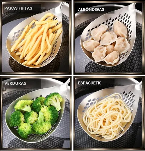 Miniatura 2 de KAYCROWN Cucharón Espumador con Ranuras, Cucharón Espumador de Acero Inoxidable 304, Colador de Araña para Cocinar y Freír, Colador de Pasta