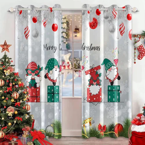 Miniatura 11 de AWERT Cortinas de Navidad con Bolas Vibrantes para Sala de Estar, Cortinas Opacas de Navidad Juego de 2 Paneles, Ojales de Acero Inoxidable Plateado