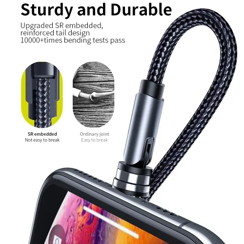 Miniatura 2 de Cable de carga magnético 3 en 1 de rotación de 540° (paquete de 7, 1.6 pies/3.3 pies/6.6 pies/6.6 pies/10 pies/10 pies), cargador de teléfono