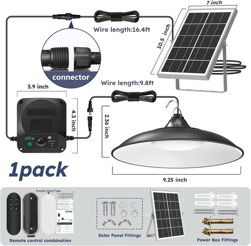Miniatura 7 de Luces solares de cobertizo para interiores y exteriores, luz colgante con sensor de movimiento de 3200 lm disponible durante el día con control