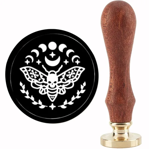 CRASPIRE Sello de cera de esqueleto para sellar polillas, 1.181 in, retro, vintage, extraíble, latón, cabeza con mango de madera, para invitaciones