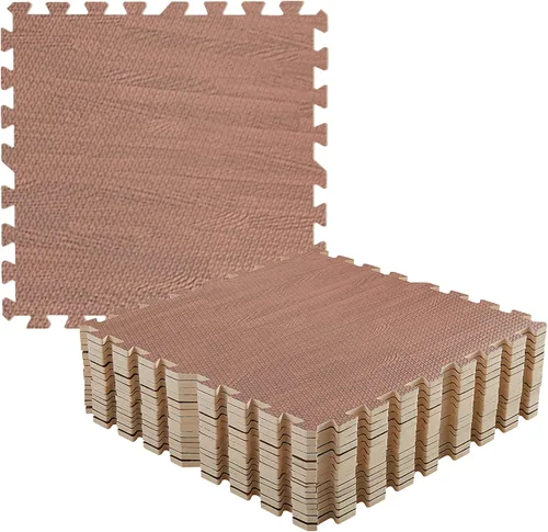 Wisfor Azulejos de espuma entrelazados de 24 x 24 pulgadas, alfombrillas de grano de madera para niños y bebés, no tóxicas (paquete de 12)