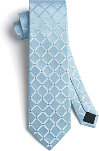 Miniatura 37 de HISDERN Conjunto de corbata a cuadros a cuadros pañuelo tejido clásico formal para hombre corbata y bolsillo cuadrado