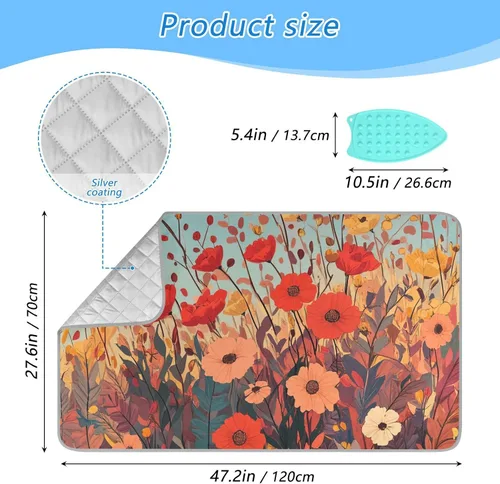 Miniatura 2 de Tapete de planchado portátil con diseño de flores de amapola otoñal, manta con soporte de silicona para planchar para mesa, viajes, resistente al