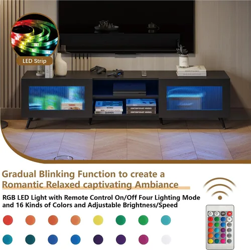 Miniatura 5 de HedoAjim Soporte de TV negro para televisores de 32 a 70 pulgadas, centro de entretenimiento con 2 puertas acrílicas, mesa consola multimedia de 58