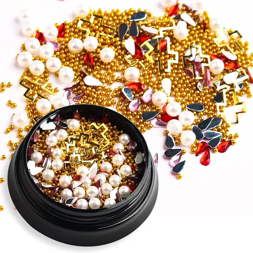Miniatura 7 de 6 cajas de dijes de uñas 3D dorados, dijes de arte de uñas con parte trasera plana, joyas de diamantes de imitación para uñas, gemas de uñas