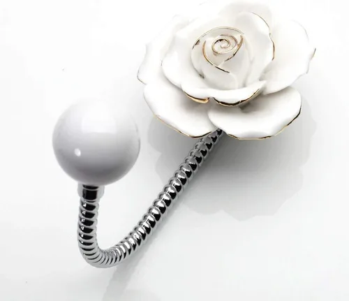 Miniatura 11 de Hermosos ganchos de pared de cerámica con flores 3D, gancho decorativo cromado para bata, bufanda, bolsa, toalla, sombrero, etc. para cocina, baño