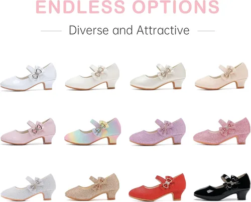 Miniatura 8 de Dufannie Zapatos de vestir para niñas, zapatos de tacón bajo de princesa, zapatos planos con purpurina para bodas y fiestas