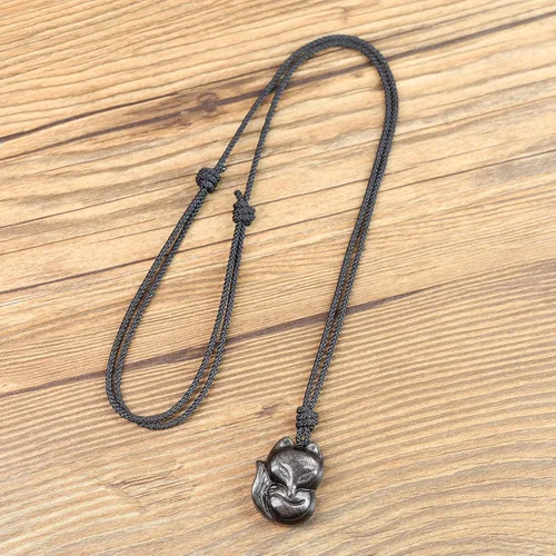 Miniatura 6 de COAI Collar con colgante de zorro de piedra para hombre y mujer, Piedra, Jaspe