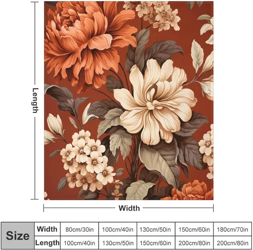 Miniatura 2 de Manta de vellón con estampado botánico de flores de terracota y primavera, manta de franela para el hogar, cama, sofá para niños y adultos, 70 x 80