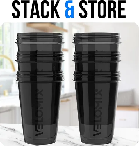 Miniatura 6 de VELOMIX -PAQUETE DE 6- Vasos Agitadores para Batidos de Proteínas de 20 oz - 6x Batidor de Alambre Botella Agitadora de Proteínas a Prueba