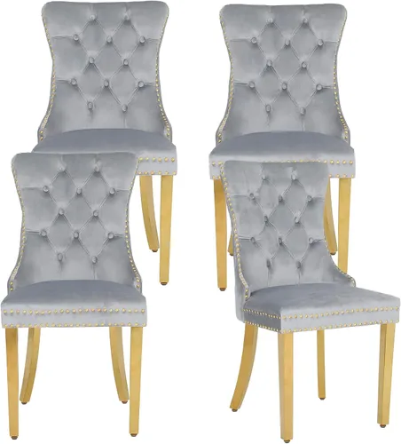 Miniatura 22 de Juego de 2 sillas de comedor de terciopelo, sillas de comedor modernas de lujo con patas de acero inoxidable doradas, sillas decorativas de cocina