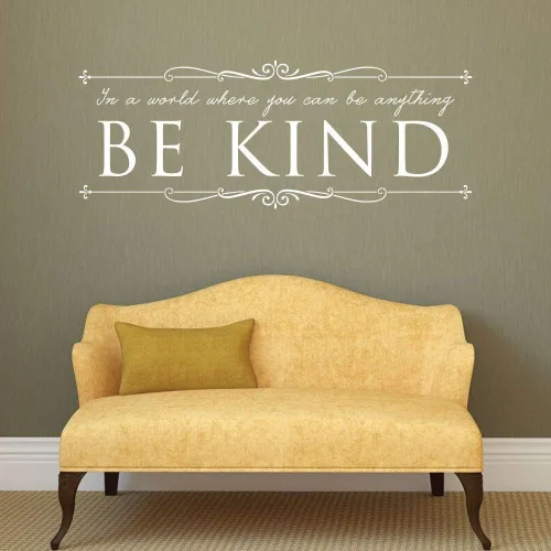 Miniatura 2 de Calcomanía Be Kind con texto en inglés «In A World Where You Can Be Anything Be Kind» Decoración de vinilo para el hogar, aula, oficina, negro