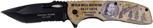 Miniatura 2 de Cuchillo de bolsillo plegable Wild Bill Hickok, cuchillo de bolsillo de acero inoxidable de 4.75 pulgadas con retrato pintado de Wild Bill Hickok