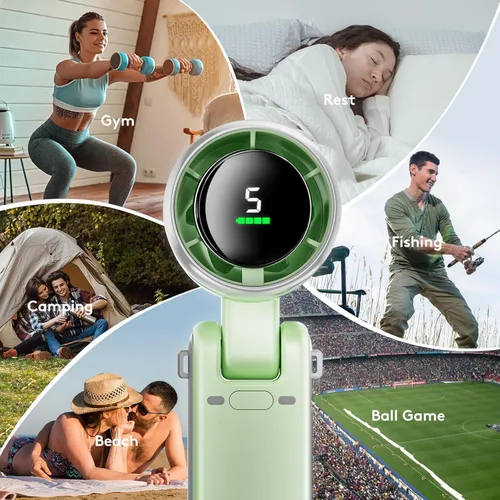Miniatura 8 de Mini ventilador portátil de mano, potente ventilador turbo plegable, batería de 10000 mAh y velocidad de 50000 RPM, ventiladores personales Verde