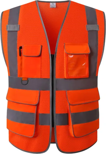 Miniatura 7 de Chaleco de seguridad de alta visibilidad, ropa de trabajo transpirable de malla reflectante con múltiples bolsillos, normas ANSI/ISEA