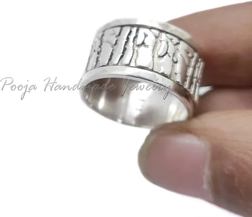 Miniatura 3 de Anillo inspirador de plata 925, anillo de bosque, anillo de plata personalizado, regalos de graduación, joyería del bosque, anillo grabado, anillo