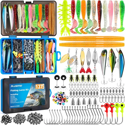 Miniatura 9 de PLUSINNO Fishing Lures, 137Pcs Tackle Box with Tackle Included, Crankbaits, Spoon, Hooks, Weights & Other Accessories, Fishing Bait Lure Gear Kit