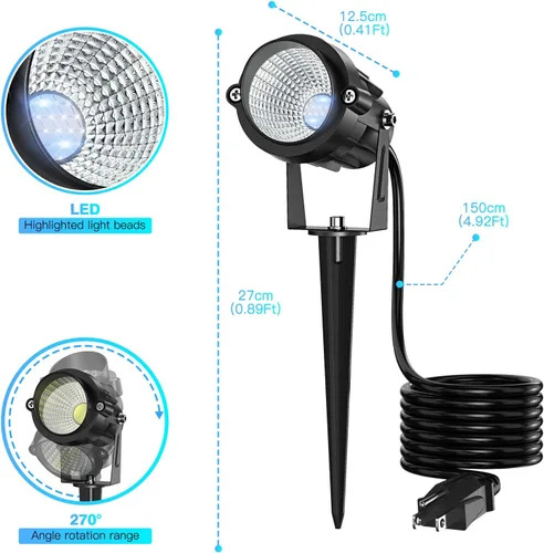 Miniatura 3 de Luces de alto brillo para exteriores de 1000 lm para patio, 6500 K luces de luz diurna al aire libre con cable eléctrico de 4.9 pies, focos LED