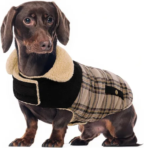 Miniatura 16 de Abrigo de invierno para perros pequeños y medianos, chaqueta a cuadros para cachorros, abrigo de algodón para clima frío, prendas cálidas y Rojo