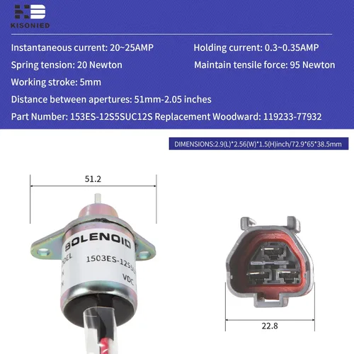 Miniatura 2 de M810324 Solenoide de apagado de combustible 119233-77932 Yanmar 1503ES-12S5SUC12S Reemplazar Woodward para John Deere 3038E 3036E 3032E 2025R 2032R