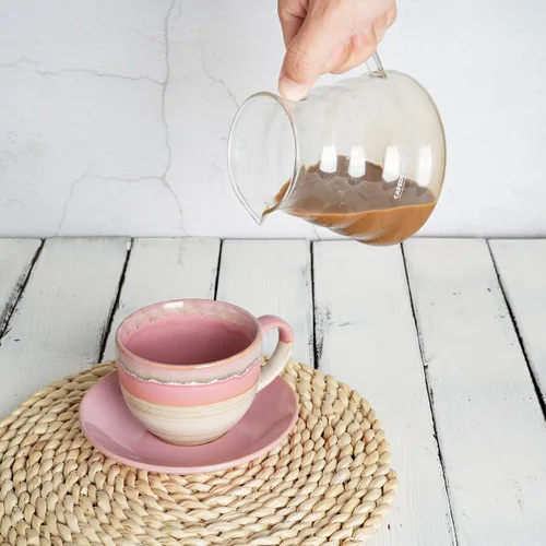Miniatura 5 de Bosmarlin Juego de 2 tazas y platillo de cerámica para capuchino, 10 onzas, tazas de café para café con leche, expreso, té, lavavajillas y Rosa