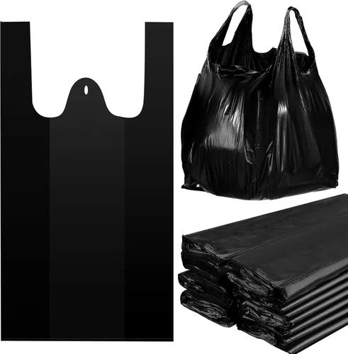 Miniatura 10 de Kisston 400 bolsas de plástico para camisetas de tamaño jumbo con asas, 35 micrófonos, bolsas grandes de plástico liso para comestibles, gruesas