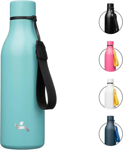 Miniatura 10 de Konokyo Botella de agua aislada con correa, botella de agua de acero inoxidable de 18 onzas de doble pared con aislamiento al vacío, frasco de Verde