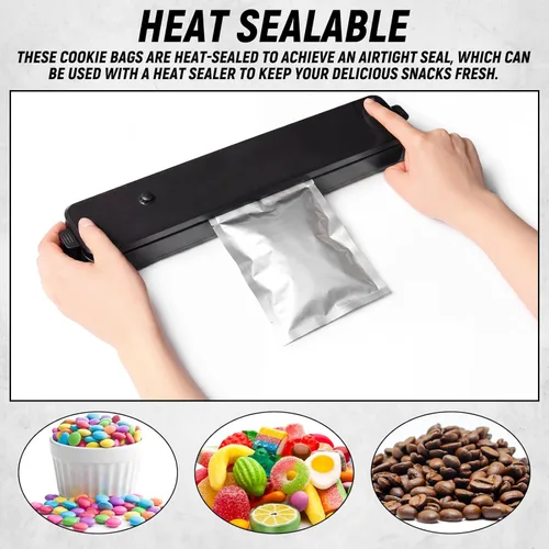 Miniatura 7 de Yexiya 200 Pcs 3.2 x 4.7 Silver Aluminum Foil Heat Seal Cookie Bags Cellophane Cookie Bags Flat Edge for Treat Chocolate Candy Desserts Snack Packs