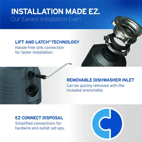 Miniatura 6 de InSinkErator Evolution Cover Control 3/4 HP Triturador de basura, Serie Avanzada EZ Connect Triturador de desperdicios de alimentos de alimentación