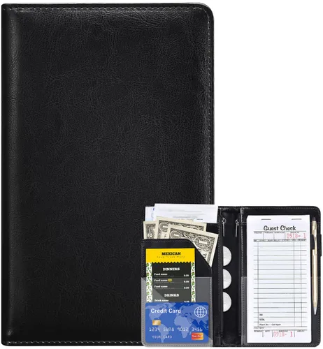 Miniatura 7 de Libreta organizadora para camarera Book&Waitstaff; de piel con brillos y cartera y bolsillo con cierre; lindo organizador con bolsillo para monedas
