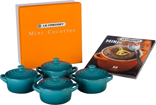 Miniatura 7 de Le Creuset Juego de 4 mini cocottes de gres con libro de cocina, 8 oz. cada uno, Artichaut