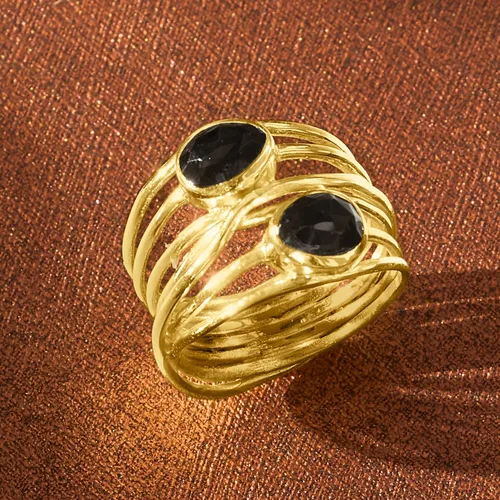Miniatura 4 de Ross-Simons Anillo multifila de ónix negro en oro de 18 quilates sobre ley