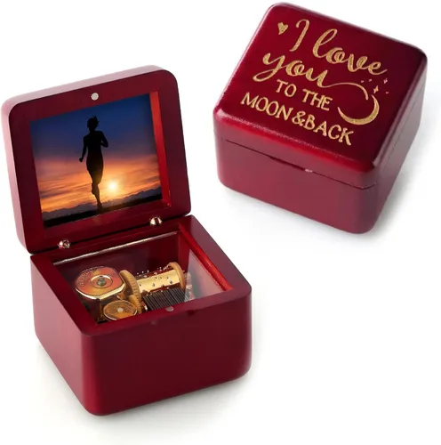 Miniatura 13 de Caja de Música Mini con Marco de Fotos Grabado Láser Caja de Música Vintage de Cuerda, Regalo para el Día de la Madre Día de San Valentín Día