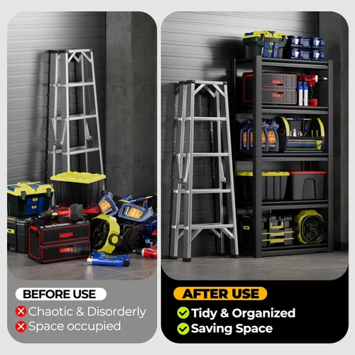 Miniatura 6 de Auto Dynasty Estantes de Almacenamiento de 5 Niveles, 72" de Alto Resistente (Capacidad de 3000 LBS) Estantería de Garaje Ajustable, Unidad