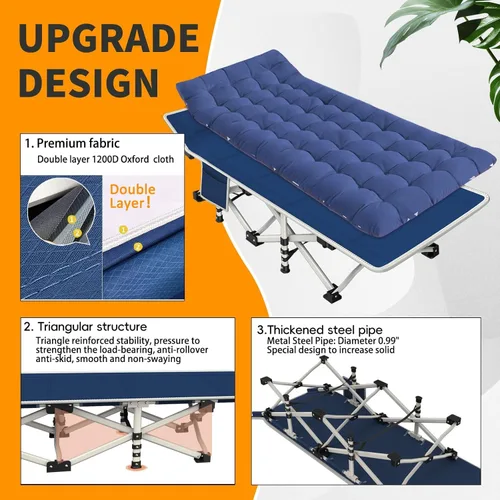Miniatura 2 de Catre de camping con colchón, cómodo y resistente, soporta hasta 450 libras, catres para dormir, cama de campamento, catre plegable con bolsa