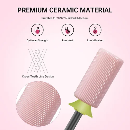 Miniatura 2 de MelodySusie Brocas de cerámica para uñas, 3/32 pulgadas, chaflán superior plana, puntas de barril grandes, eliminación rápida de acrílico o gel Rosa