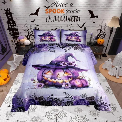 Miniatura 20 de Castle Fairy Juego de edredón de cama con temática de Halloween, tamaño Queen, juego de ropa de cama de microfibra súper suave estilo caricatura