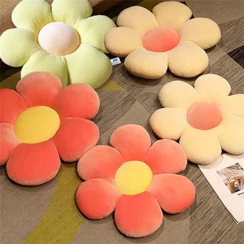 Miniatura 6 de Almohada linda en forma de flor, cojín de flor, almohada de lectura y almohada cómoda y de ocio, cojín de coche (beige/verde, 15.7 in*15.7 in)