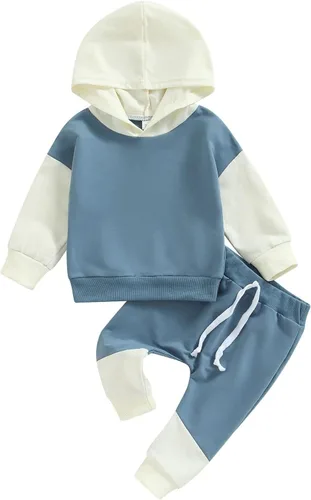 Miniatura 8 de Ropa de bebé niño 3 6 9 12 18 24M 3T Conjunto de pantalones con capucha patchwork sudadera con capucha pantalones de rayas traje de otoño invierno