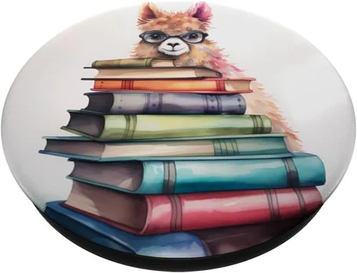 Miniatura 2 de Alpaca con una pila de libros. Alpaca literaria, PopSockets de animales intercambiables PopGrip
