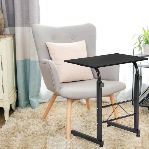Miniatura 3 de SSLine Mesa de aperitivos con ruedas, escritorio elevable para computadora portátil, bandeja de TV móvil en forma de C, para sofá, silla, mesa