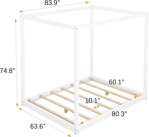 Miniatura 2 de Harper & Bright Designs Cama Queen con dosel de madera con 4 paneles de póster, marco de cama Queen con soporte de listones de madera maciza, cama