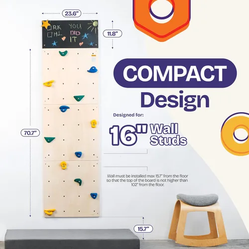 Miniatura 2 de ComfyBumpy Pared de escalada en roca para niños Juego de gimnasio para juegos de interior con pizarra de dibujo y 12 soportes antideslizantes