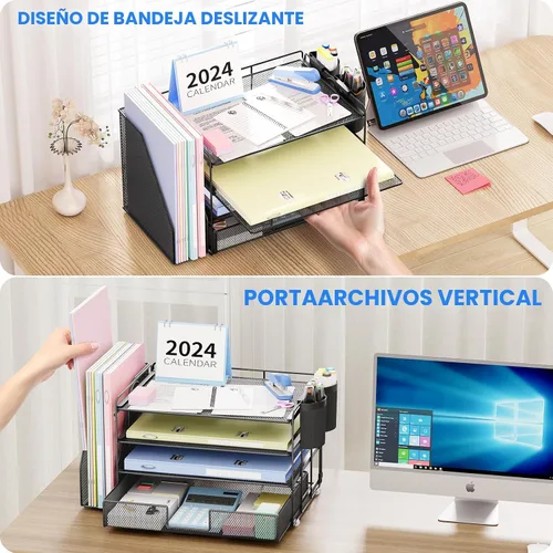 Miniatura 5 de OPNICE - Organizadores de escritorio y accesorios, para espacio de trabajo, suministros de oficina, organizador de archivos con 2 soportes para Negro