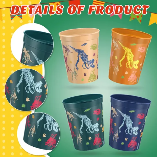 Miniatura 3 de Nuanchu Paquete de 24 vasos de plástico para fiesta de dinosaurios, suministros de cumpleaños, vaso de dinosaurio reutilizable para decoración