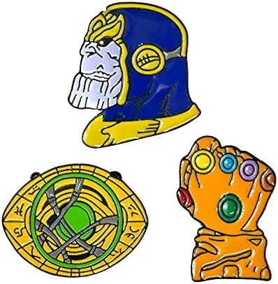 Miniatura 2 de OYSTERBOY 3 broches de esmalte de calidad premium Thanos el infinito guantelete guante ojo de Agamotto Super héroes símbolo para cosplay disfraz