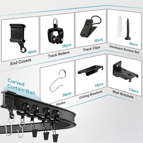 Miniatura 7 de KOLAKO Riel de cortina de techo, riel de cortina flexible para montaje en pared de techo de 14 pies, riel de cortina deslizante flexible negro