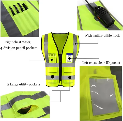 Miniatura 4 de Chaleco de seguridad de alta visibilidad reflectante, personaliza tu logotipo, ropa de trabajo de seguridad con tiras reflectantes y bolsillos A